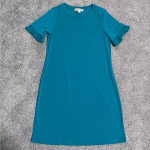 NWOT Michael Kors Knee Length Swing Dress, Teal, Ruffle Sleeve, Size S